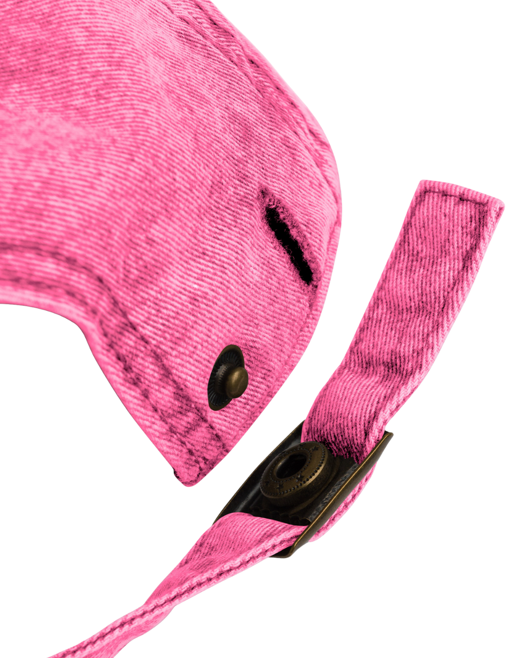 Close-up of a pink hat with a strap 