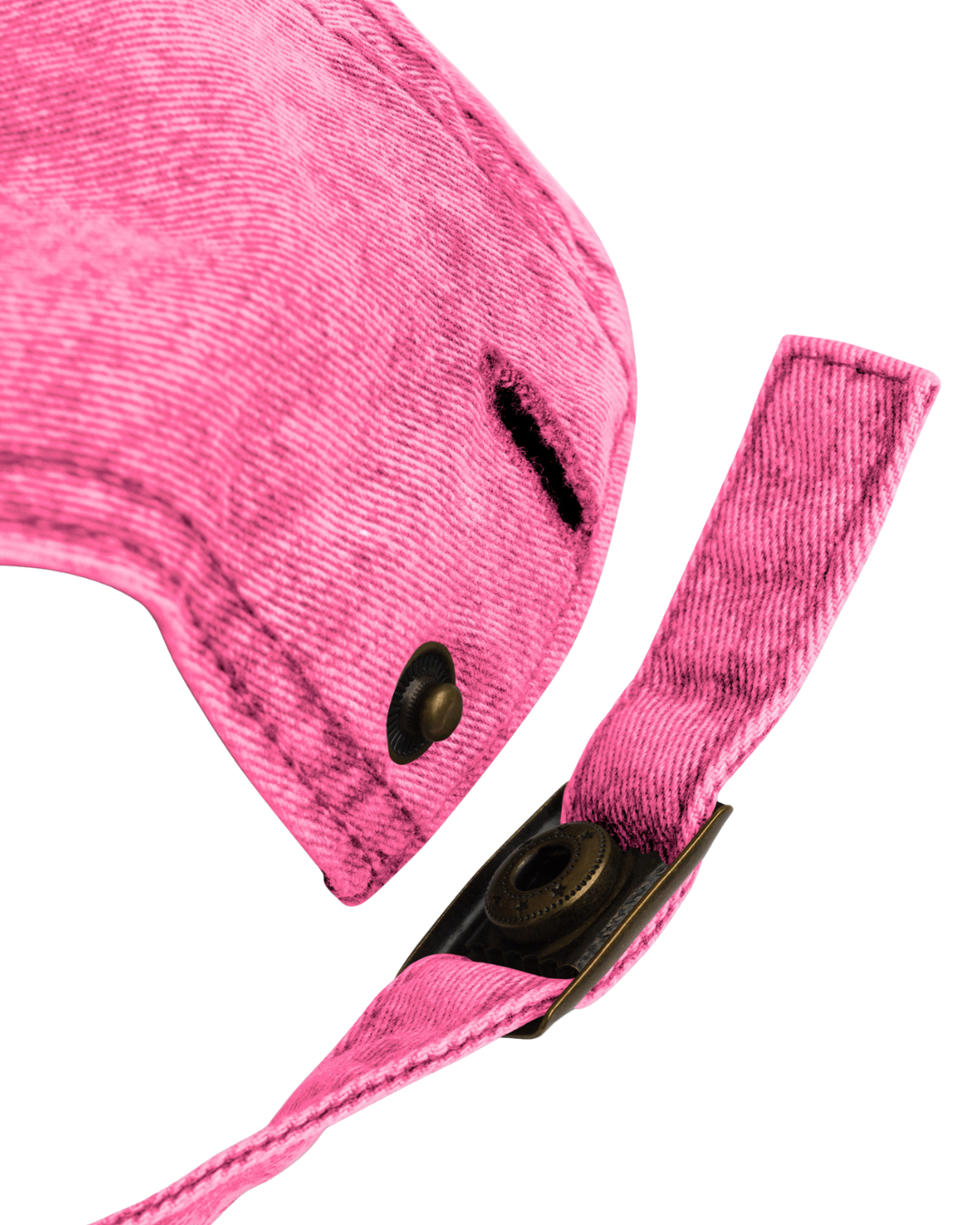 Close-up of a pink hat with a strap 